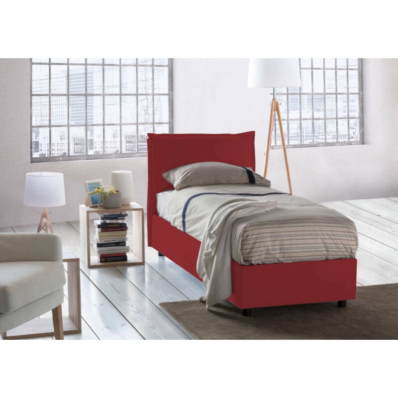 

Cama individual Veronica con contenedor, Made in Italy, en tela, 80x190 cm, con apertura Frontal, Rojo, con colchón incluido - Talamo Italia