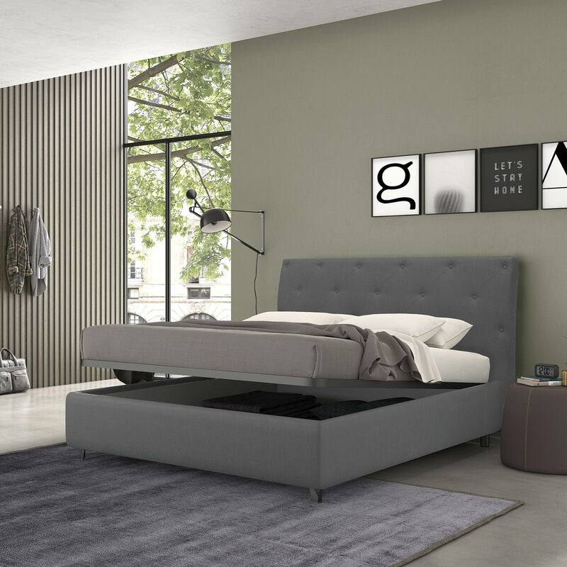 

Cama con almacenaje doble Mozart, Made in Italy, Estructura de tejido acolchado, Apto para colchón 160x190 cm, Gris - Talamo Italia