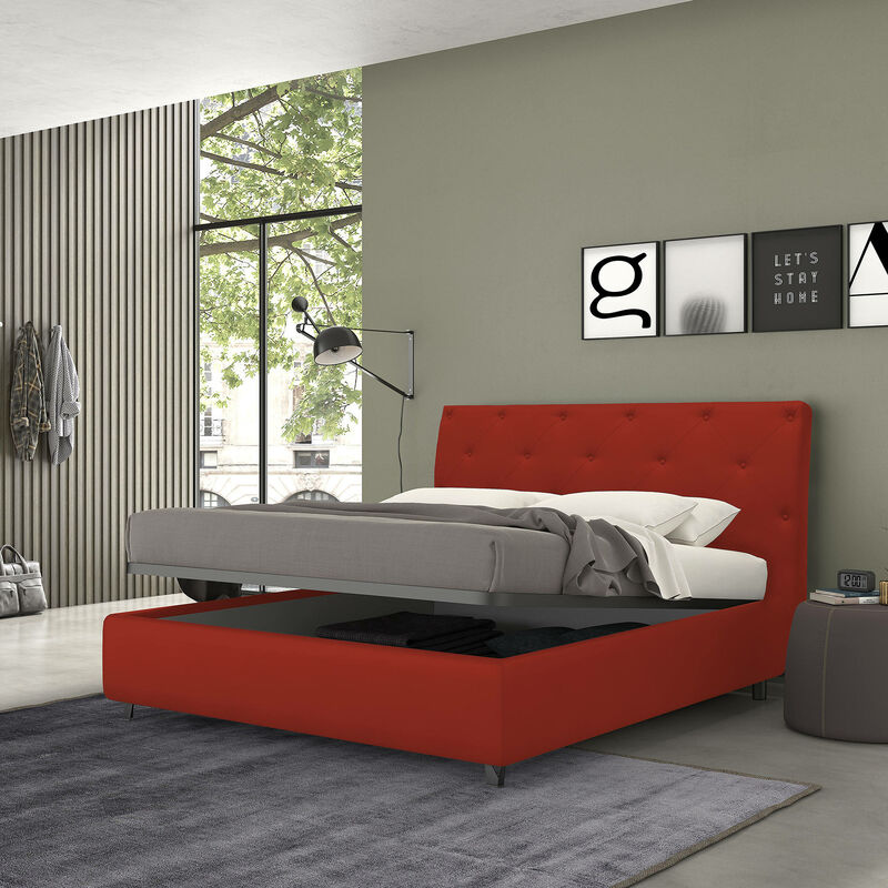 

Cama con almacenaje individual Mozart, Made in Italy, Estructura acolchada en ecopiel, Apta para colchón de 80x190 cm, Rojo - Talamo Italia