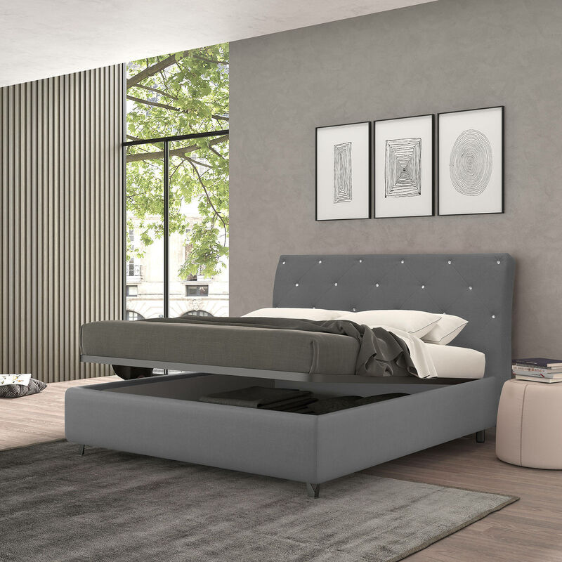 

Contenedor cama doble Strauss, Made in Italy, Estructura de tejido acolchado, Apto para colchón 160x190 cm, Gris - Talamo Italia