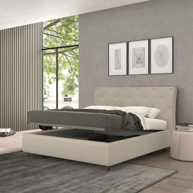 

Cama contenedor doble Strauss, Made in Italy, Estructura acolchada en ecopiel, Apto para colchón 160x190 cm, Crema - Talamo Italia