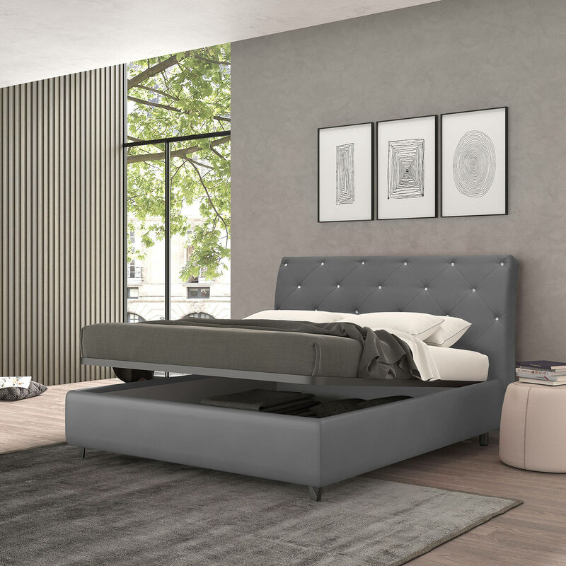 

Cama con almacenaje individual Strauss, Made in Italy, Estructura acolchada en ecopiel, Apta para colchón de 80x190 cm, Gris - Talamo Italia