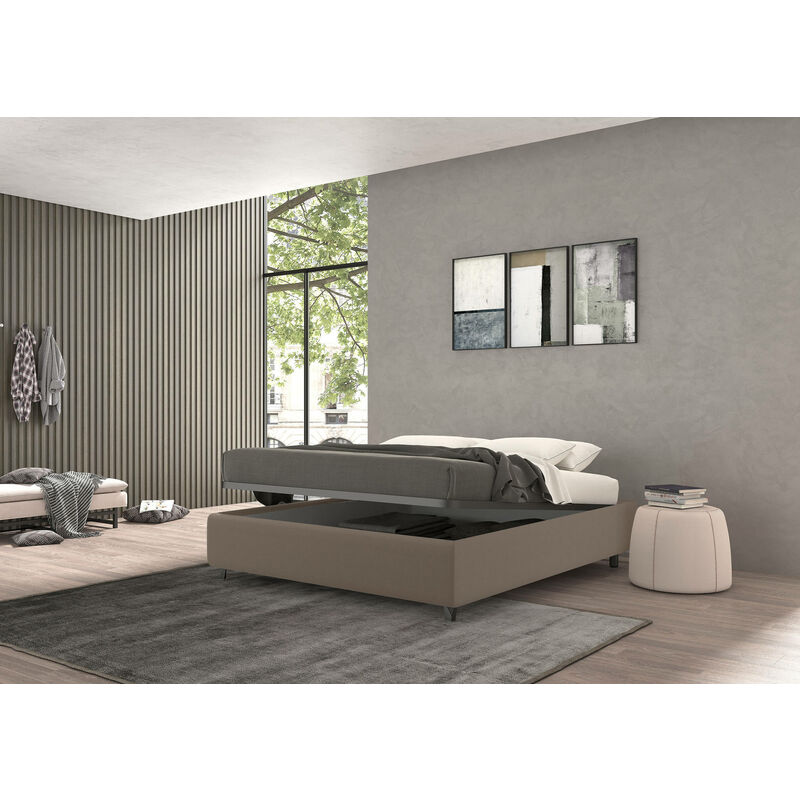 

Cama doble contenedor Vivaldi, Made in Italy, Estructura de tejido acolchado, Apto para colchón 160x190 cm, Taupe - Talamo Italia