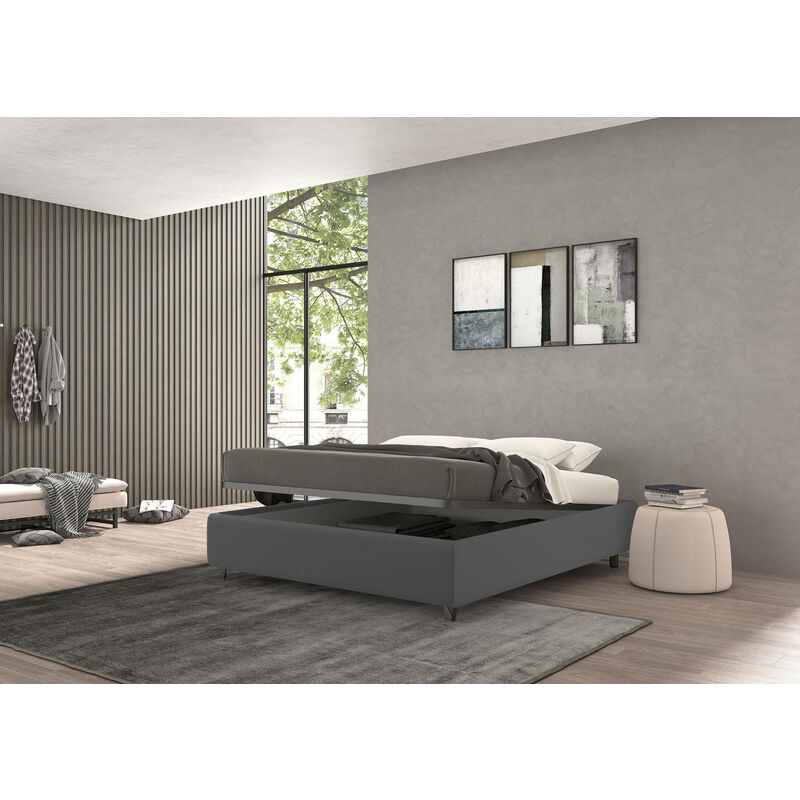 

Cama con almacenaje Cama doble Vivaldi, Made in Italy, Estructura de tela acolchada, Apto para colchón 160x190 cm, Gris - Talamo Italia