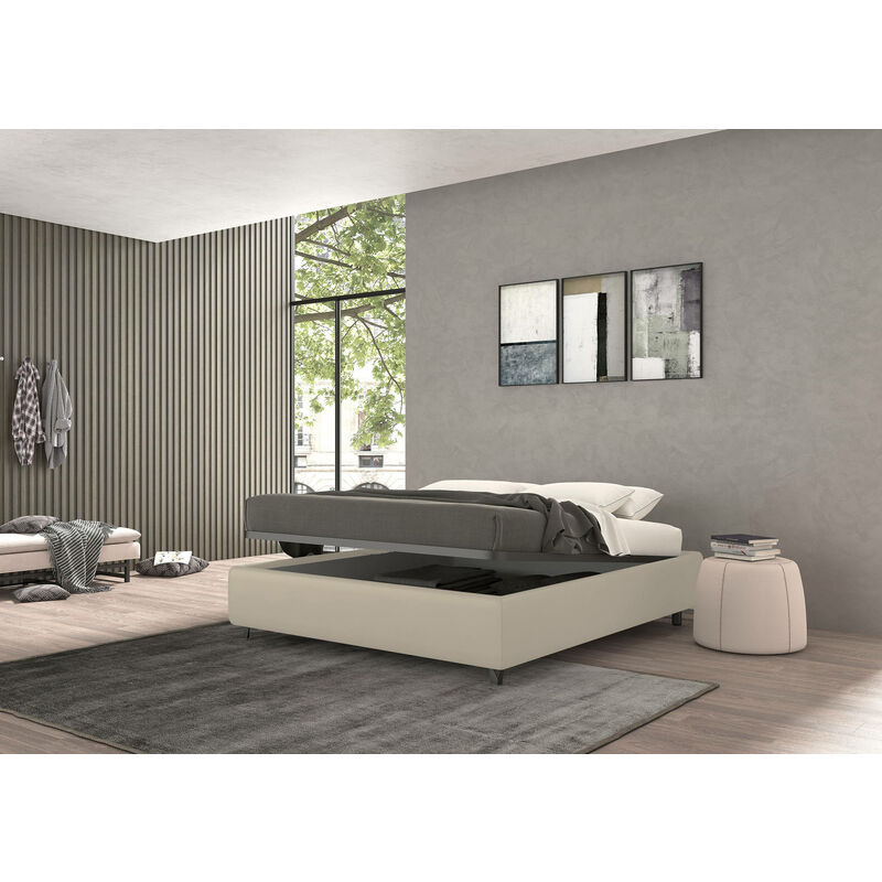 

Cama contenedor individual Vivaldi, Made in Italy, Estructura acolchada en ecopiel, Apto para colchón 80x190 cm, Crema - Talamo Italia