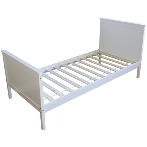 Cama individual con somier de láminas 90x200cm en madera blanca LIT06076