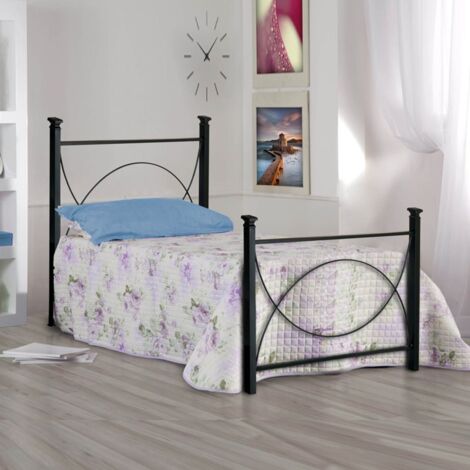 Cama individual de hierro con reposapiés Nero LAGUNA 92x208x h117 cm