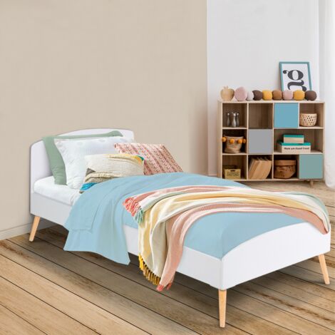 Cama individual escandinava 90 x 190 CM SOREN madera y blanco