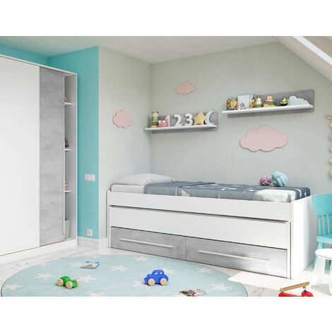 Dormitorio Matrimonio Completo Color Blanco y Cemento (Cama + cabecero +  cómoda + Armario) SOMIER Incluido - AliExpress