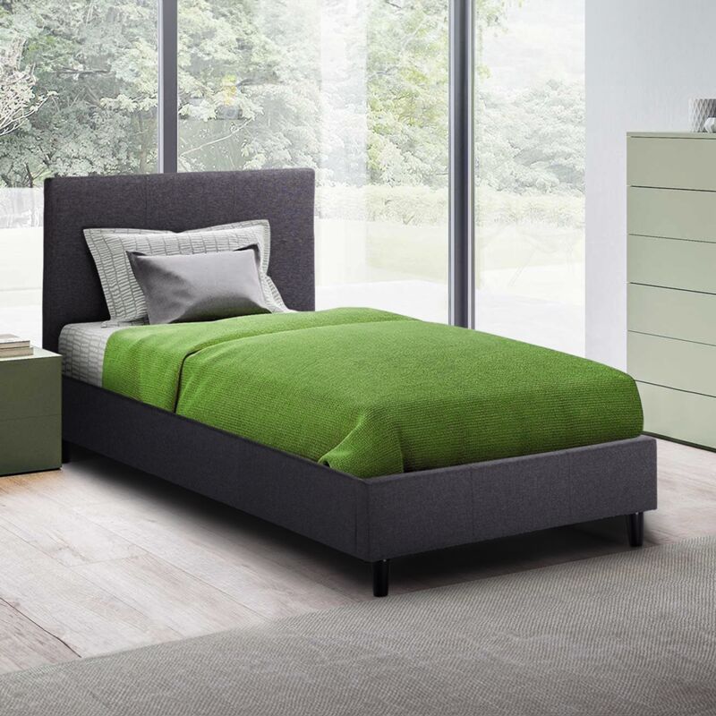 

Cama individual una plaza de tela con cabecero y red 80x190 Lausanne Twin | Gris