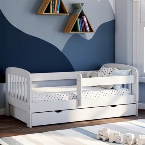 IDMARKET Cama infantil 80 x 160 cm LILIA 1 cajón de almacenaje con somier y barandillas