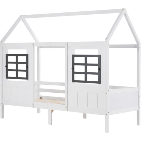Cama infantil 90x200cm con 2 cajones almacenaje madera color blanca (Sin colchón)