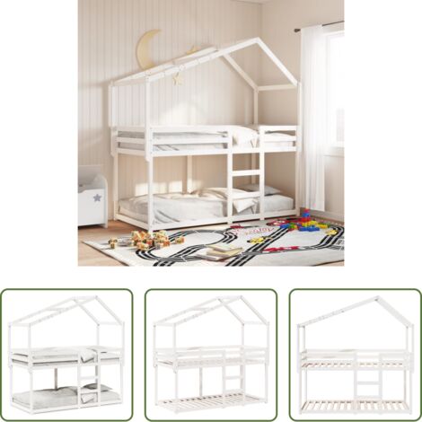 Cama infantil -  Cama con techo madera maciza de pino blanco 90x200 cm