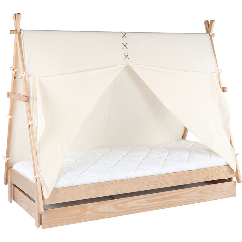 

Cama infantil con almacenaje madera y algodón natural APACHE