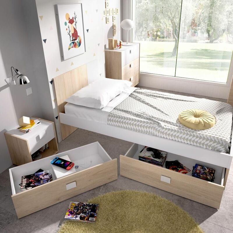 

Fanmuebles - Cama infantil con cajones y cabecero Dina