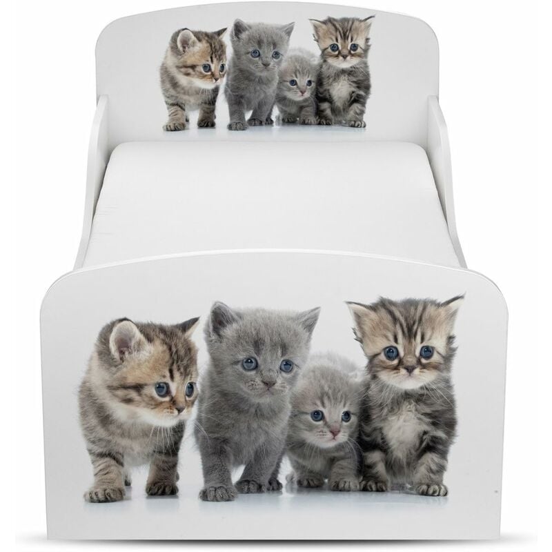 

Cama infantil con colchón cómodo 140/70. Motivo: Familia de los Gatitos