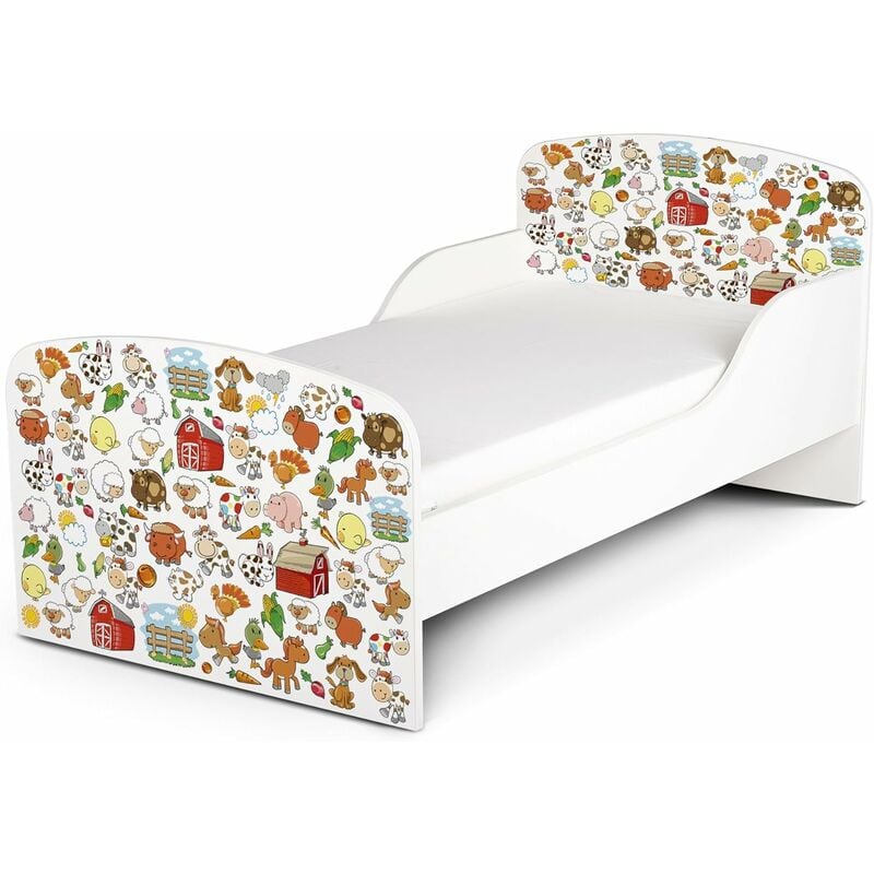 

Cama infantil con colchón cómodo 140/70. Motivo: Granja alegre