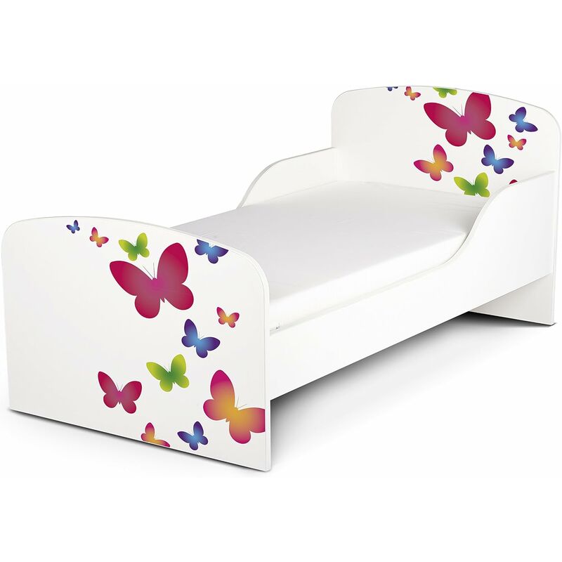 

Cama infantil con colchón cómodo 140/70. Motivo: Mariposas. De madera.