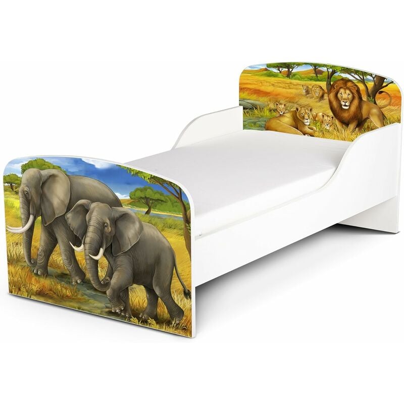 

Cama infantil con colchón cómodo 140/70. Motivo: Safari
