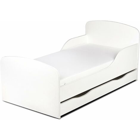 Cama infantil con colchón cómodo y cajón 140/70. Blanco. De madera.