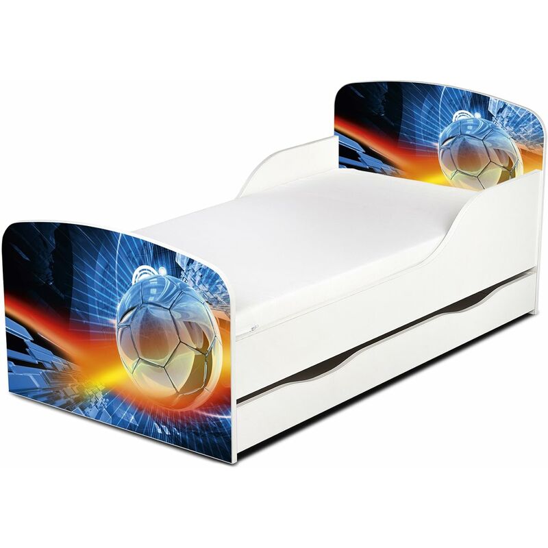 

Cama infantil con colchón cómodo y cajón 140/70. Motivo: futból.