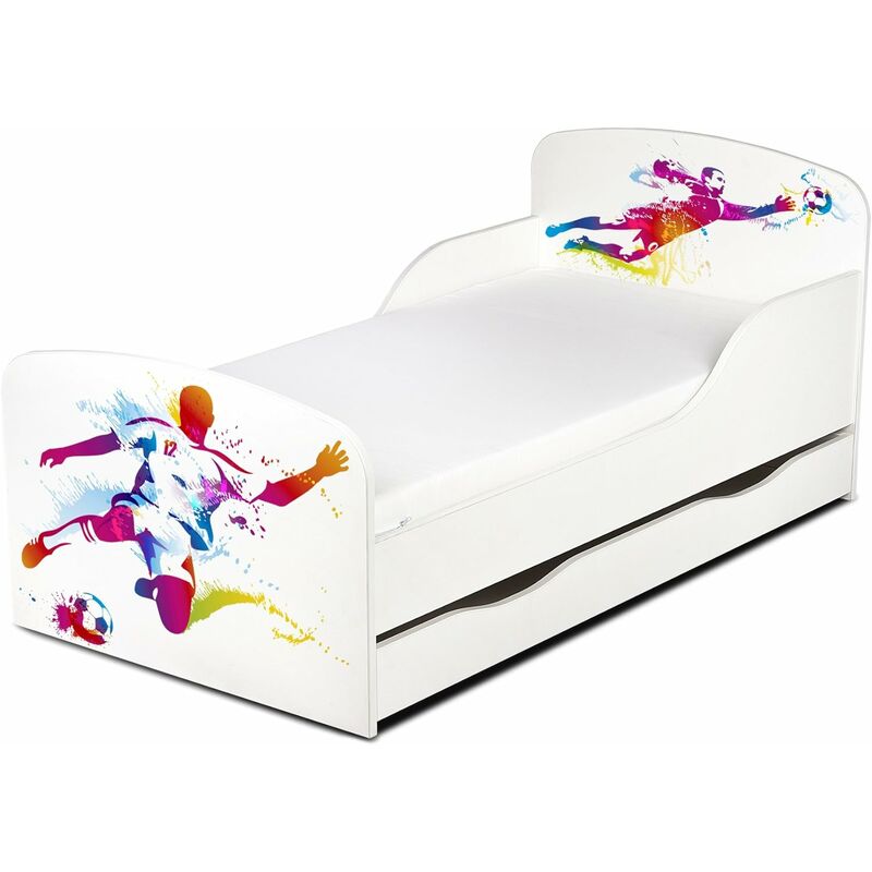 

Cama infantil con colchón cómodo y cajón 140/70. Motivo: jugador de futból