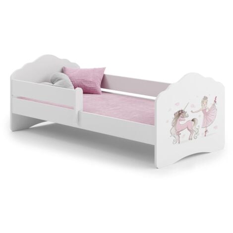 VIKING CHOICE Cama infantil con colchón y barrera - hada y unicornio - 160x80 cm