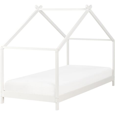 Cama infantil con dosel y somier de madera de pino blanca 90 x 200 cm ORLU