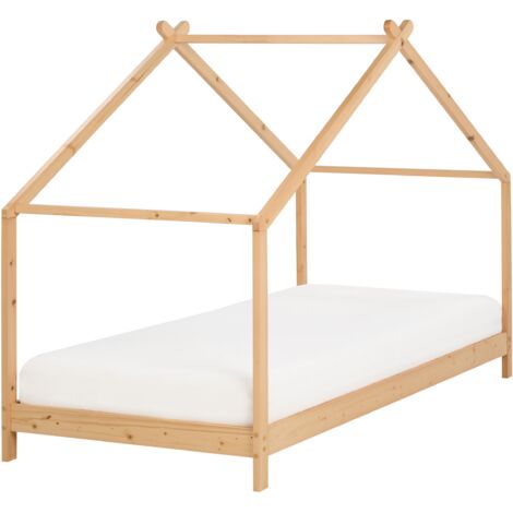 Cama infantil con dosel y somier de madera de pino clara 90 x 200 cm ORLU