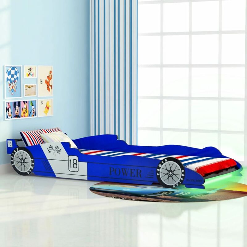 

Cama infantil con forma de coche carreras y LED 90x200 cm azul - Azul