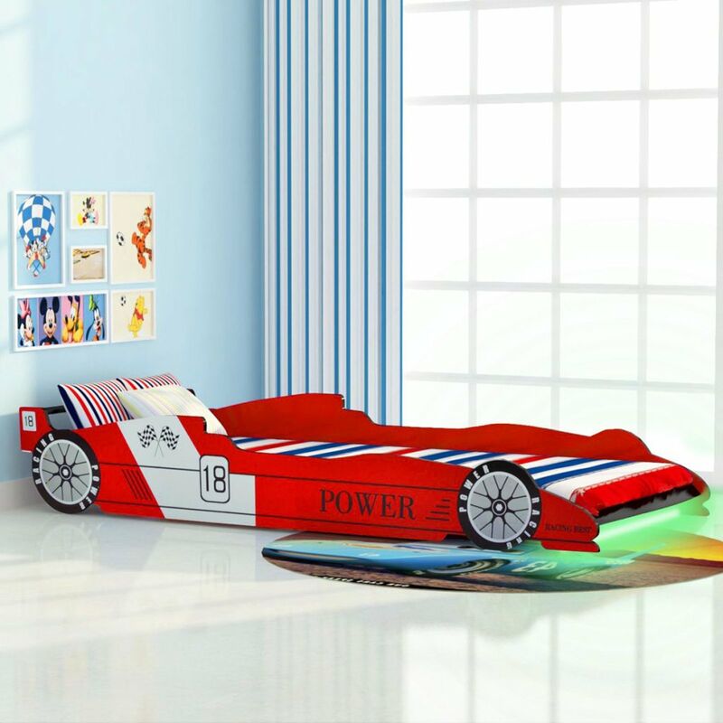 

Cama infantil con forma de coche carreras y LED 90x200 cm roja