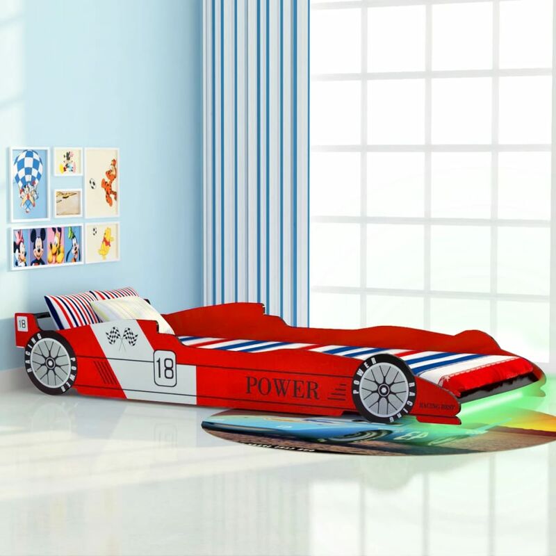 

Cama infantil con forma de coche carreras y LED 90x200 cm roja - Rojo