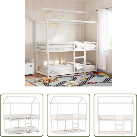 Cama infantil con techo - Cama litera con techo madera maciza de pino blanco 90x200 cm