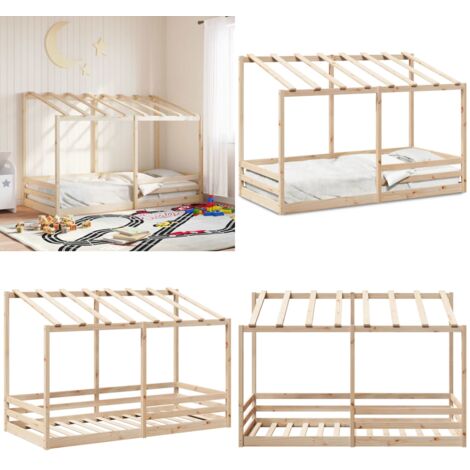 Cama infantil con techo madera maciza pino 90x200 cm - Cama con techo - Madera maciza