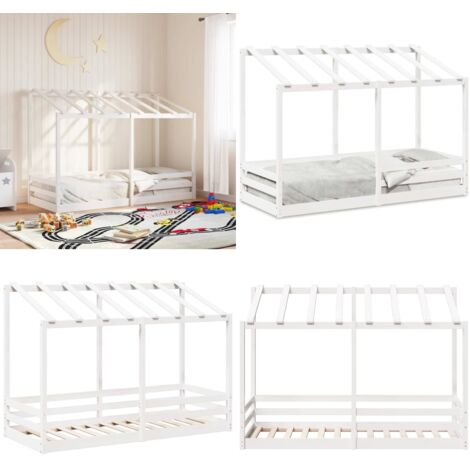 Cama infantil con techo madera maciza pino blanco 75x190 cm - Cama con techo - Madera maciza