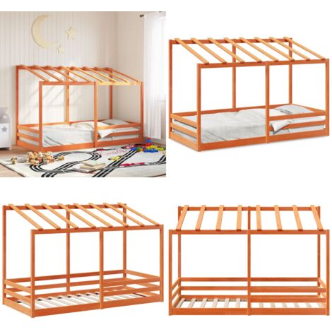 Cama infantil con techo madera maciza pino marrón 80x200 cm - Cama con techo - Madera maciza