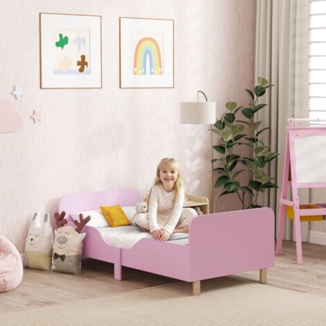 Cama infantil de madera rosa 143,5x74,2x50 cm con barreras de protección