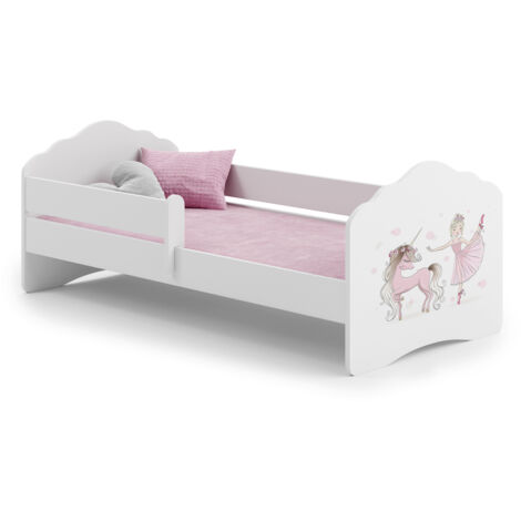 VIKING CHOICE Cama infantil FALA 140x70 con barandilla - Niña con unicornio