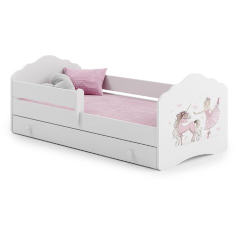 VIKING CHOICE Cama infantil - hada y unicornio - con cajón, colchón y barandilla - 160x80 cm