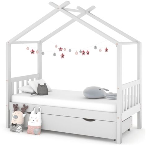 MAISONCHIC Cama infantil Moderno Estructura de cama cajón madera pino blanco 80x160 cm ES22825A