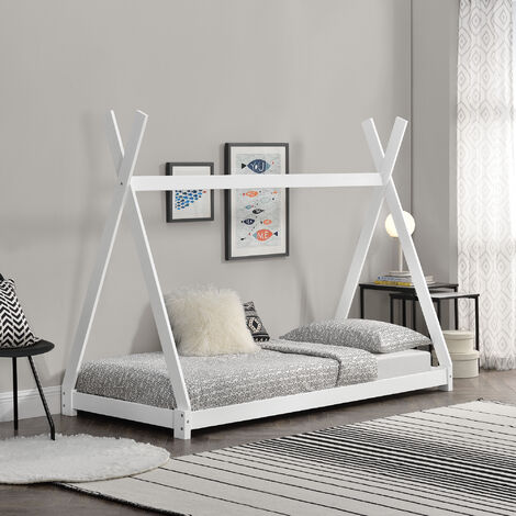 Cama infantil Onejda - Estructura tipi de madera pino - 200 x 90cm - Blanco mate [en.casa]