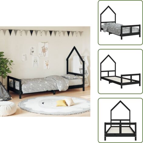 Cama infantil - vidaXL Estructura de cama para niños madera de pino negro 80x200 cm - Cama de casita