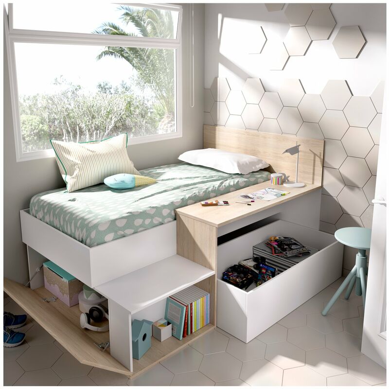 

Cama juvenil compacta con escritorio y almacenaje 110x194x135cm