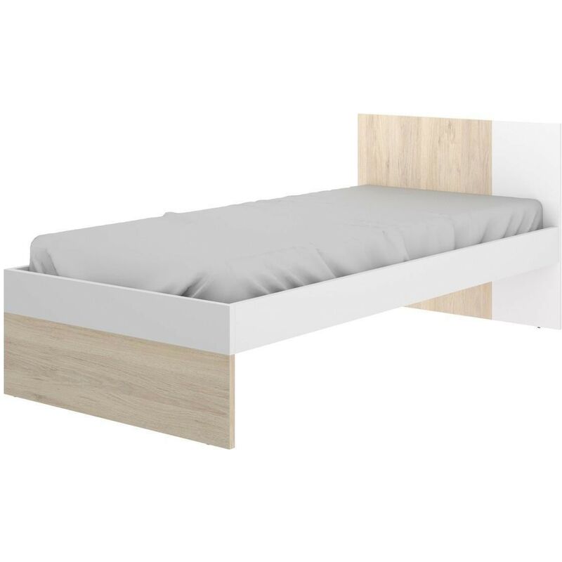 

Cama juvenil de diseño moderno DINA tablero de partículas melaminizado color blanco natural 195x96x79 cm