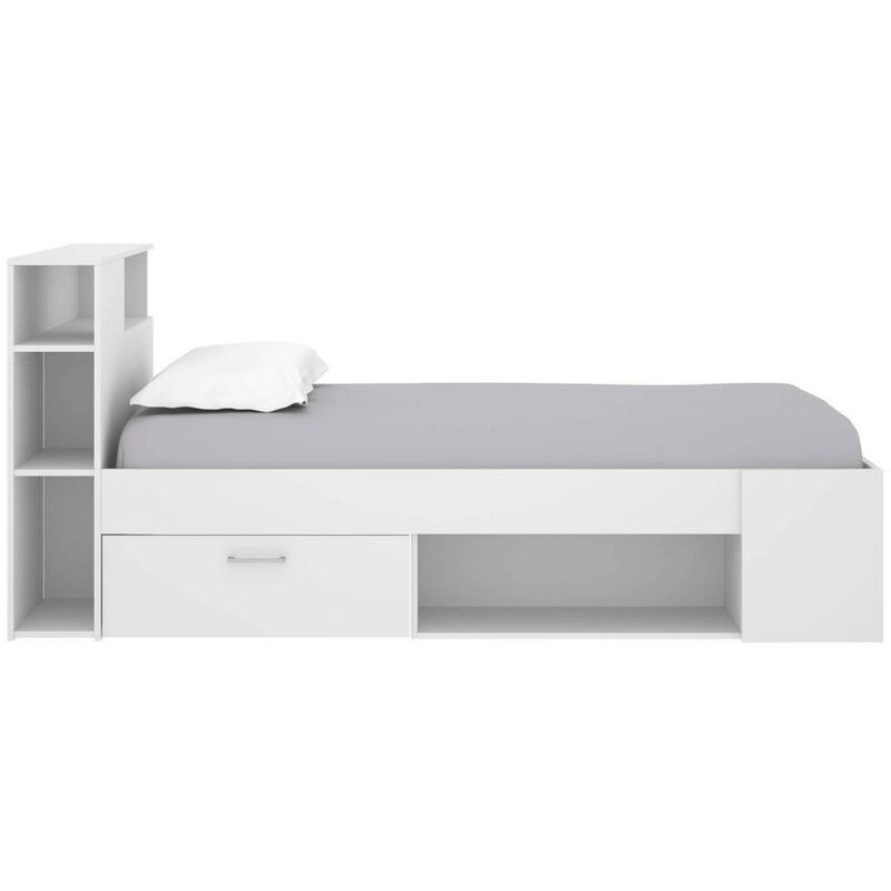

Cama juvenil de diseño moderno LANKA tablero de partículas melaminizado color blanco o natural/grafito 217x100x95 cm | BLANCO