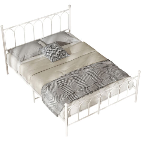 Cama juvenil de metal blanco 140x200 cm con somier de láminas y espacio bajo la cama