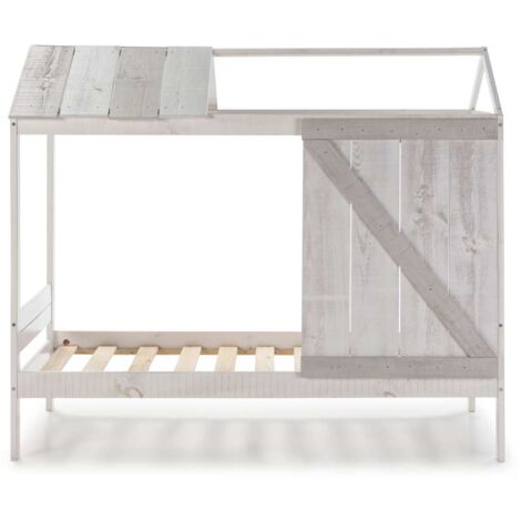 Cama juvenil modelo Aria acabado blanco/tonos grises, 174.8cm(alto) 101.7cm(ancho) 197.6cm(fondo)