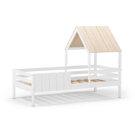 Cama juvenil modelo Nuria sin cajón acabado blanco/cera blanca, 151.8cm(alto) 114.1cm(ancho) 201.2cm(fondo)