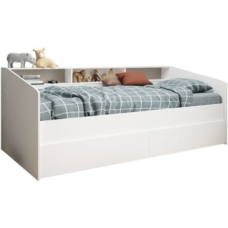 Cama Juvenil Style Color Blanco con cajones y estantes Personalizables habitacion Infantil Moderna 80x203x113cm