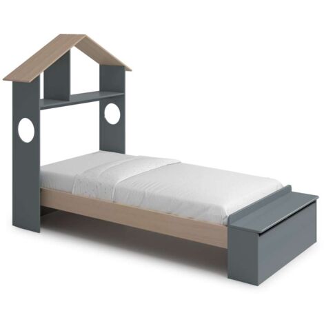 Cama juvenil tipo cabaña modelo ERIC acabado verde kaki/cera, 216.5cm(largo) 128.5cm(ancho) 153cm(alto).